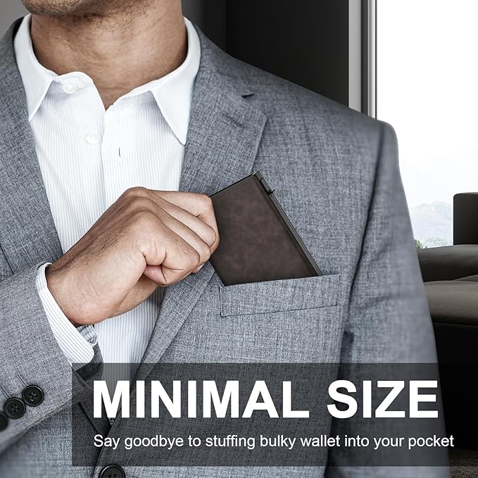 GAOCHALE Wallet for Men Pop up Card Holder, Smart, Slim, Minimalist Design for Front Pocket, Premium RFID Blocking, 10-14 Card Capacity | ID Window | Cash Slot(Gradient Dark Brown)