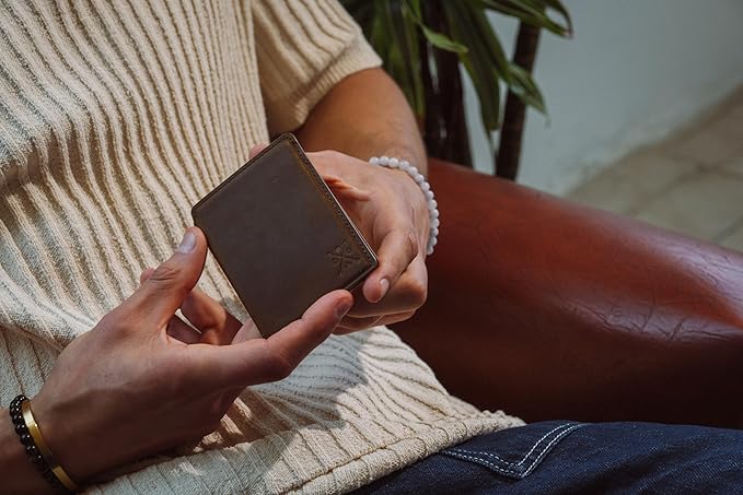 CLOUD Wallet Slim Minimalist — Magnetic Closure, Lightweight Design, Quick Access Pull Tab - Top Grain Leather Front Pocket Wallet (Light Brown)