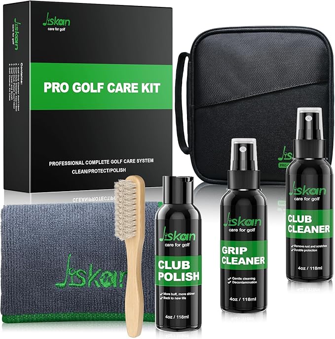 Pro Golf Cleaning Kit with Golf Club Cleaner Brush, Grip Cleaner, Club Polish, Towel, Club Groove Sharpener Tool Essentials Golf Accessories for Men Golf Gifts for Golfers