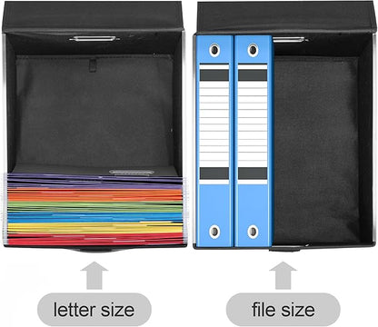 Collapsible File Box with Lid & Plastic Slide - Hanging Document Organizer for Office/Home, 14.96x12.6x10.83 Inch,Dark Grey, 1 Pack (No Folders Included)