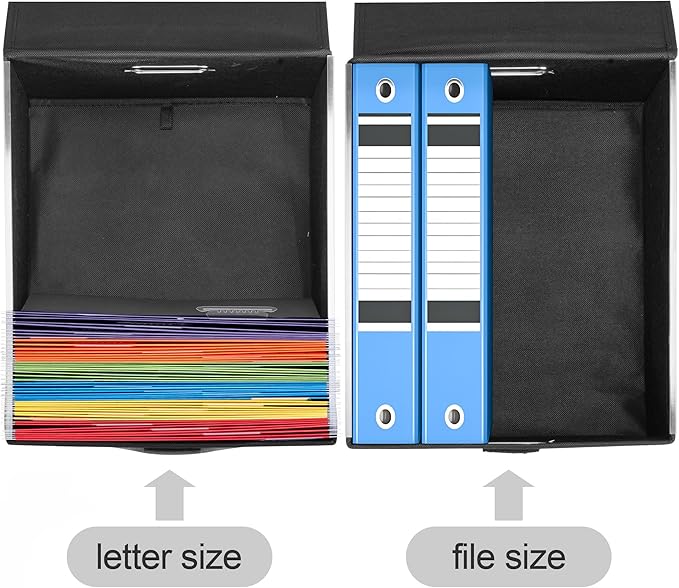 Collapsible File Box with Lid & Plastic Slide - Hanging Document Organizer for Office/Home, 14.96x12.6x10.83 Inch,Decorative Home File Bin,Black and White Lattice, 1 Pack