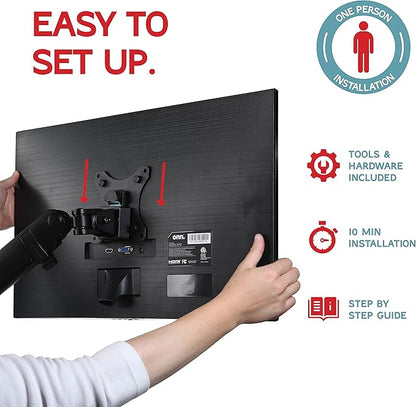 Dual Monitor Arm Stand for 32 Inch Screens - Full Adjustable VESA Mount for 2 Monitors, Heavy Duty Dual Monitor Desk Mount Compatible with C Clamp, Grommet Mounting Base, Holds 26.4lbs per Arm, Black