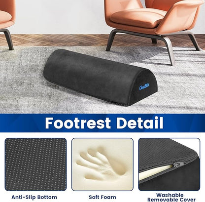 CloudBliss Foot Rest for Under Desk at Work,Office Desk Accessories with Soft Foam and Washable Removable Cover, Foot Stool for Office, Car, Home to Foot Support and Relax Ankles, Gray