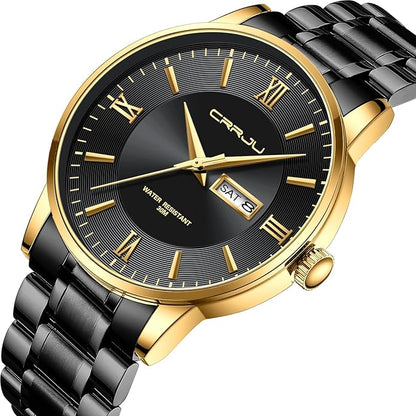 CRRJU Men's Fashion Luxury Stainless Steel Watches for Men Business Auto Date Chronograph Analog Quartz Wristwatches