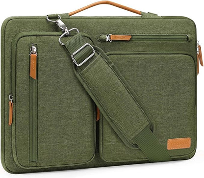MOSISO 360 Protective Laptop Shoulder Bag,15 inch Computer Bag Compatible with MacBook Air M4 M3 M2/Pro A1990 A1707, Dell XPS Plus,Side Open Messenger Bag with 4 Zipper Pockets&Handle, Olive Green