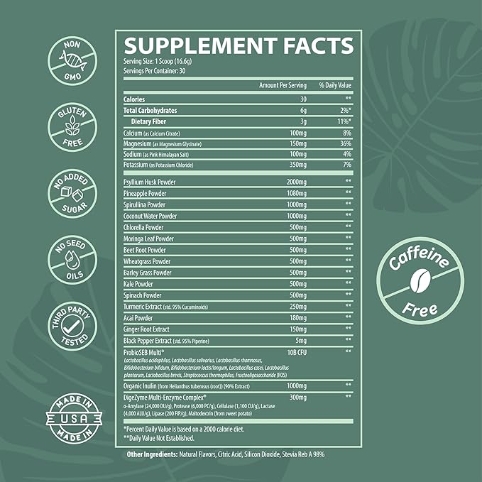 Nutrition Daily Super Greens & Electrolytes Powder – Gut Health, Hydration, Energy & Bloating Relief – Spirulina, Chlorella, Pre & Probiotics, Digestive Enzymes, Fiber – Sugar Free, 30 SVG