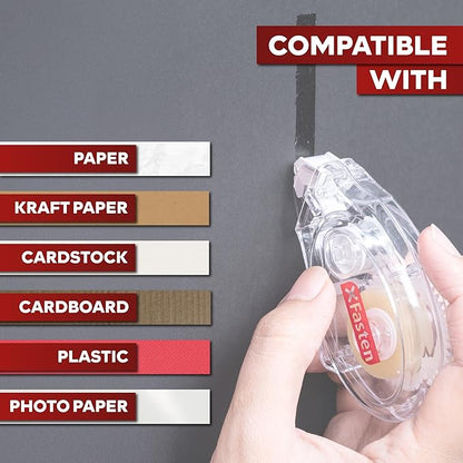 XFasten Glue Tape Roller Runner, Clear, Acid-Free, Zero-Jamming 0.3-inch x 360-inch (4-Pack, 1440-inches Total) Double Sided Gift Wrapping Tape for Scrapbooking, Journal, Photo, Card Making