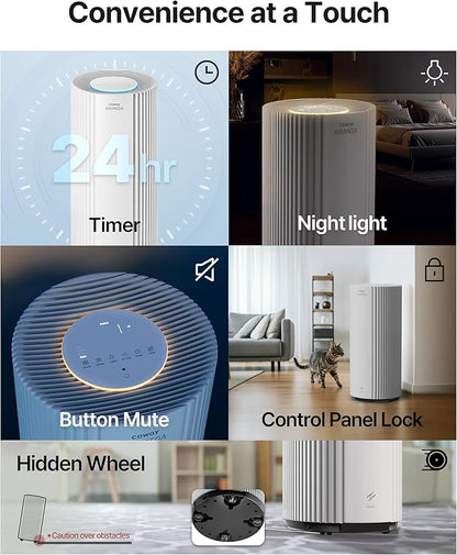 COWAY Air Purifiers for Large Room Whole Home Up to 3,285ft², True HEPA Filter for Smoke, Allergen, Pet Dander, Odor, PM(1, 2.5, 10), AQI, Turbo Eco Mode, Energy Star, 3yr Warranty, Airmega 450 White
