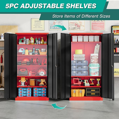 Wide & Deep Metal Storage Cabinet with 6 Shelves,72" Tall Red Garage Storage Cabinet with Lock,Metal Cabinets with Locking Doors,Lockable Steel Cabinets for Home,Office,Shop,Garage,72x36x18