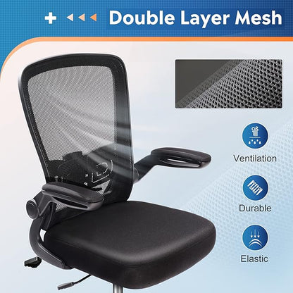 DEVAISE Office Chair, Ergonomic Desk Chair with Flip-up Armrests and Lumbar Support,Home Desk Chair Comfy with Adjustable Office Chair 300 lb Capacity, Black