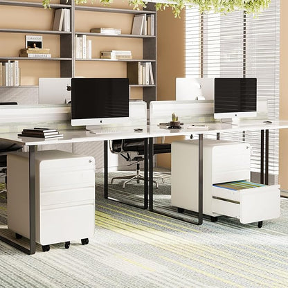 Rolling File Cabinet with Lock, 3 Drawer Metal Mobile Filing Cabinet for Legal/Letter Size, Fully Assembled Except Casters,White