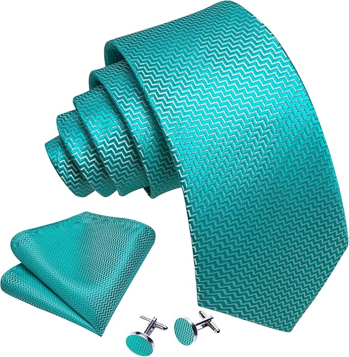 Barry.Wang Tie Sets for Men Silk Solid Necktie Stain Ties Handkerchief Pocket Square Cufflinks Wedding Business Dyed