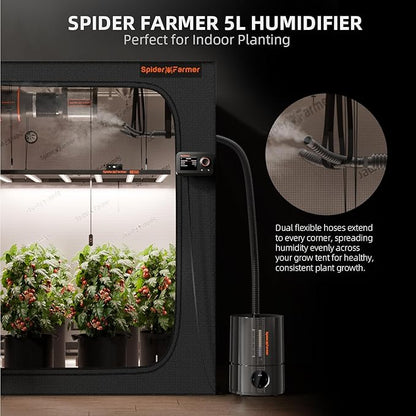 Spider Farmer New 450ml/h Humidifier for Plants Grow Tent Large Room, GGS Smart Customized Humidity Control Cool Mist with Extendable Targeting Hose and Temp & Humidity Probe Indoor Black 5L (Upgrade)