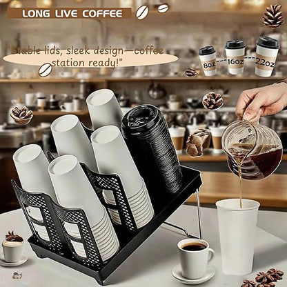 Cup Lid Dispenser and Dispenser Organizer Cup Display Stand,24 oz Plastic Coffee Cup Holder for Countertop,6Slots,Cup Display Stand on Restaurant,Bathroom,Kitchen,Coffee Shop