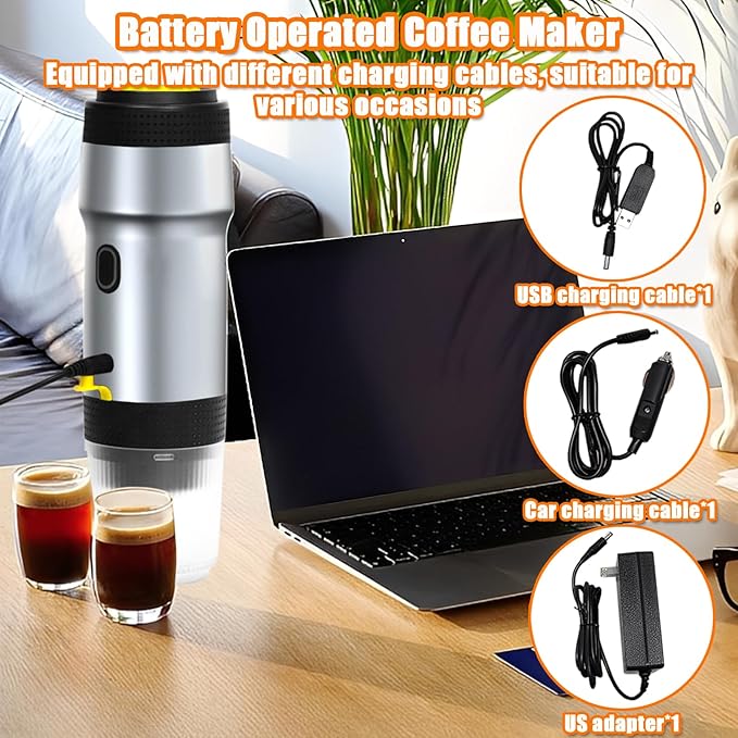 Portable Espresso Machine, 3-in-1 Self-Heating Portable Coffee Maker for Travel with Rechargeable Battery, Cordless Electric Mini Espresso Maker for RV Hiking Camping Office (Silver)
