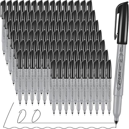 Permanent Markers, Ultra Fine Point,Black,100 Count, 0.4mm, Fine tippermanent marker set, quick dry,waterproof, fading resists, durable,marks on paper, glass, ceramic, plasticwood, rock, metal