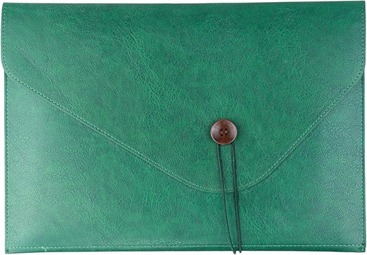 Large PU Leather A4 File Folder Document Holder for Men Women, Waterproof Portfolio Envelope Folder Case, Office Organizer for Colleagues Coworkers, File Folder Organizer for College Student - Green