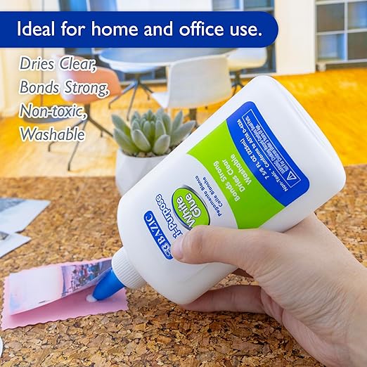 BAZIC Products Jumbo White Glue 7.62 Oz. (225 mL), All Purpose Adhesive Bond Photo DIY Craft Slime Making, for Office School Home Art Projects, 1-Pack
