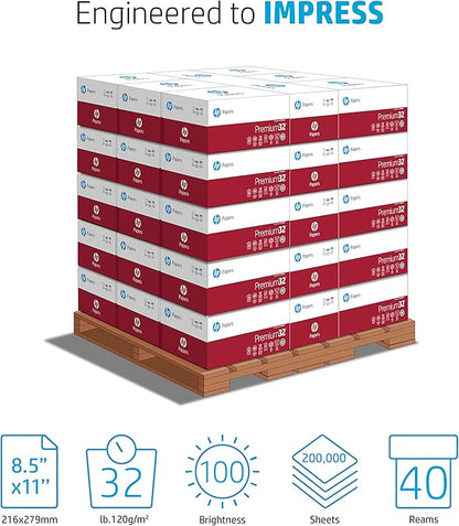 HP Printer Paper | 8.5 x 11 Paper | Premium 32 lb | 40 Case Pallet - 120,000 Sheets | 100 Bright | Made in USA - FSC Certified | 113100P