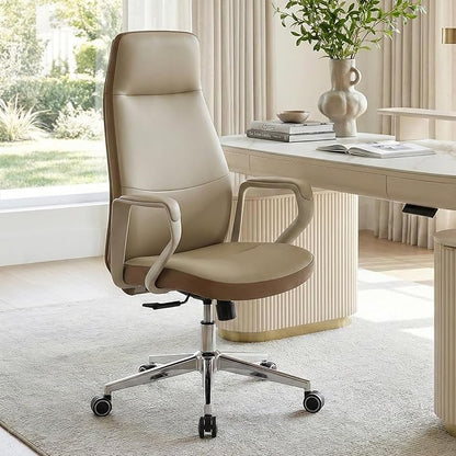 EUREKA ERGONOMIC Clara Executive Office Chair, Modern Leather Desk Chair with Back Support, Aesthetic Home Office Chair with 3-Position Recline Lock(Pack of 5, Beige-Brown)