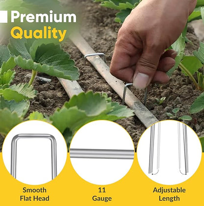 USA Made 20 Pack Landscape Staples 6 inch 11 Gauge Garden Stakes Galvanized Steel | Yard Stakes for Decorations Weed Barrier Fabric | Ground Stakes for Gardening | Fence Stakes Landscape Pins