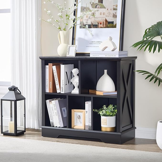 Book Shelf, 5 Cube Storage Organizer, 2-Tier Open Shelf Wooden Bookcase, Freestanding Wood Cube Storage Bookshelf for Bedroom, Living Room, Home Office (Black)