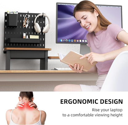 Monitor Stand Riser,Computer Monitor Stand with DIY Pegboard and drawer for Laptop,PC,Computer,Printer,Walnut Finish