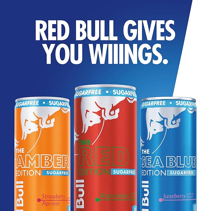 Red Bull Sugar-Free Energy Drink Variety Pack, Energy Drink, Red, Amber, & Sea Blue with 80mg Caffeine plus Taurine & B Vitamins, 8.4 Fl Oz, Pack of 12 Cans