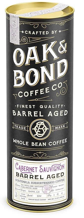 Oak & Bond Coffee Co. - Aged Cabernet Sauvignon Coffee, Guatemala Huehuetenango Whole Bean, Medium Roast, Dark Chocolate, Plum & Candied Pecan Flavors - 10oz