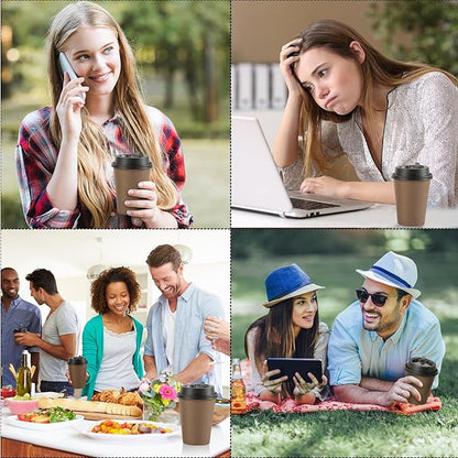 LITOPAK 100 Pack 12 oz Disposable Paper Coffee Cups with Lids for Coffee, Water, Juice, or Tea, Brown Hot Paper Cups for Home, Restaurant, Store, and Cafe