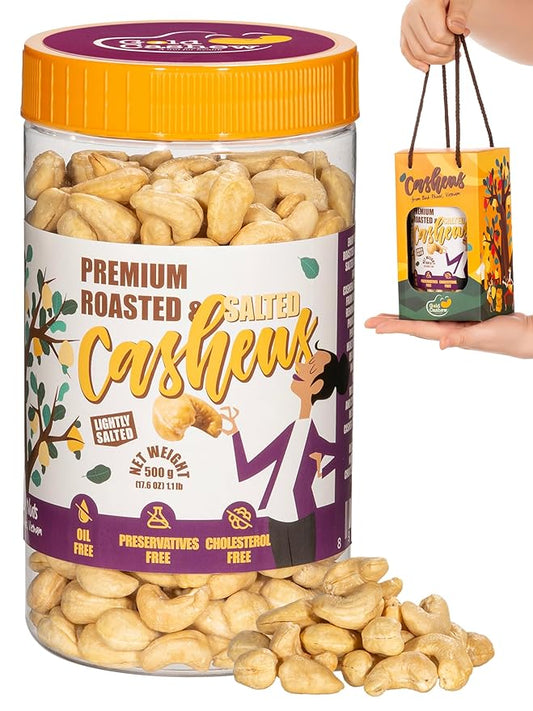 Cashews Roasted Lightly Salted - Snacks for Adults, Whole Nut (No Mixed), Oil Free Roast, Farm Fresh, Plant Based Protein, Healthy Nuts, Ingredients: Cashew Nuts & Sea Salt, 17.64 oz (Pack of 1)