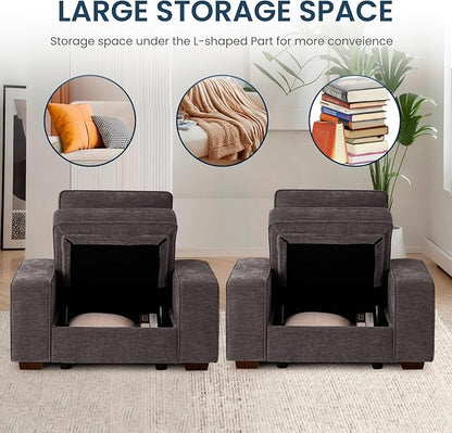 TEKAMON 45" Accent Chair with Seat Storage, Oversized Single Sofa Chair, Modern Chenille Fabric Armchair for Living Room/Office with Deep Seat, Wide Armrests, Side Pockets, USB, WashableCovers(DkGrey)