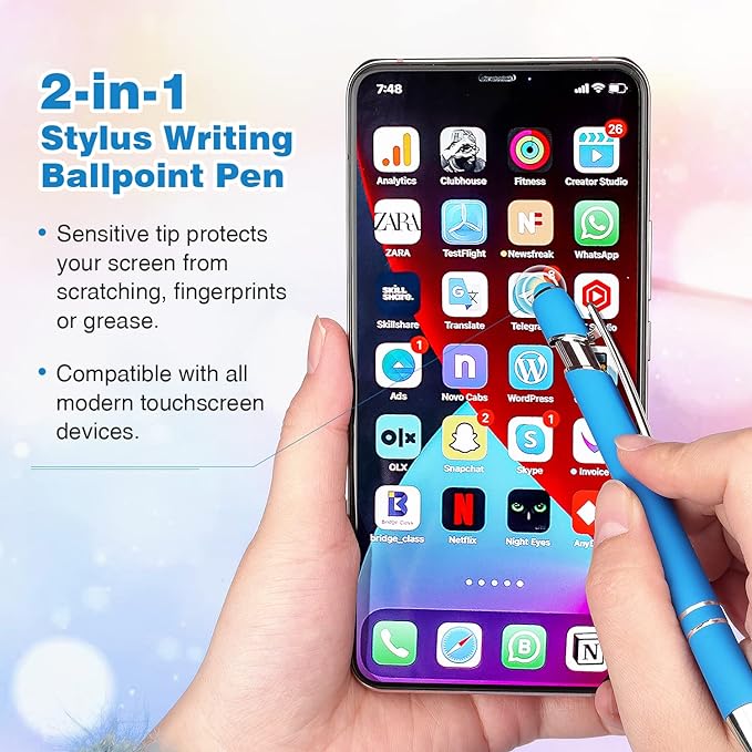 8 Pack Ballpoint Pen 2-in-1 Stylus Retractable Ballpoint Pen with Stylus tip, Metal Stylus Pen for Touch Screens, 1.0 mm Black Ink