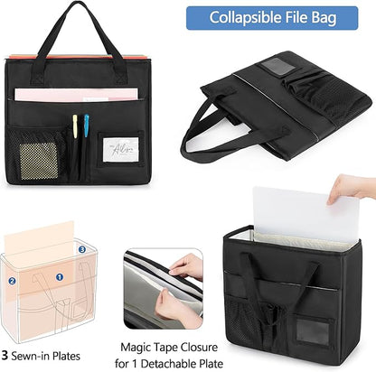 LoDrid File Tote Bag with Extra Document Organizer Case for Letter Size File Folders, Large Utility Bag with 15.6” Laptop Padded Sleeve for Work, Business, Black