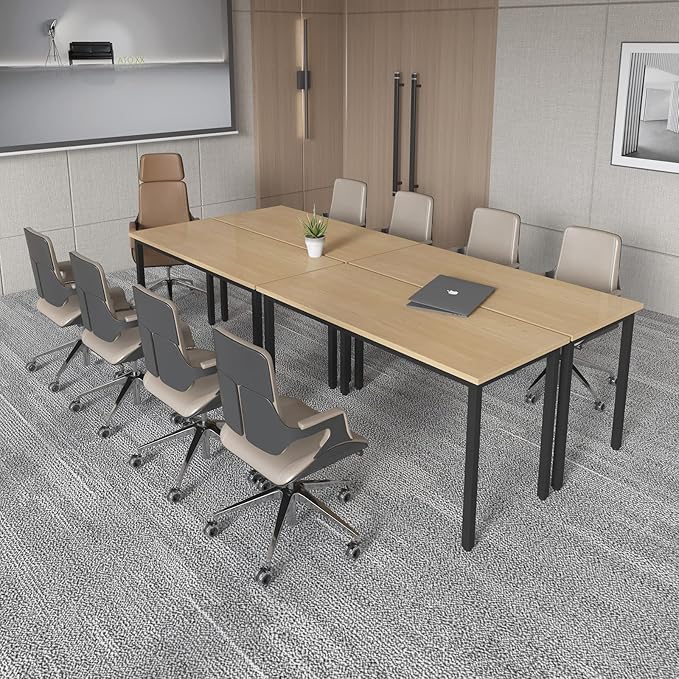 Bonzy Home 4PCS Conference Tables 8FT Computer Desk Study Writing Podcast Table for Meeting Room Conference Room for 10 People, 94.4"x47.2"x29.5", Natural