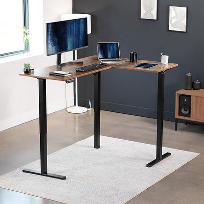 VIVO Electric Corner 63 x 47 inch L-Shaped Standing Desk, Memory Height Adjustment, Rustic Vintage Brown Top Black Frame, DESK-E3CTN-47