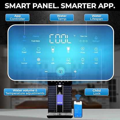 RKIN U1 Hot & Cold Alkaline Countertop Reverse Osmosis Water Filter System - 4-in-1 Pre-Assembled Space Saving Hydrogen Enriched Water Dispenser with TDS & Filter Lifespan Monitor