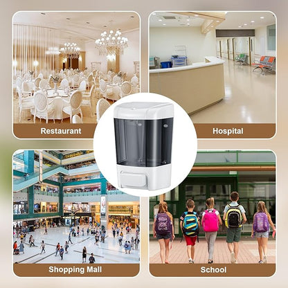 Hushee 6 Pcs Plastic Wall Mounted Soap Dispenser Commercial Manual Soap Dispenser Containers for Kitchen Shower Hotel