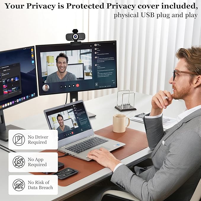1080P HD Webcam for PC with Auto Focus & Noise Cancelling Mic - Plug and Play Computer Camera for Video Conferencing, Online Classes, Live Streaming - Ideal for Remote Workers, Students, Gamers