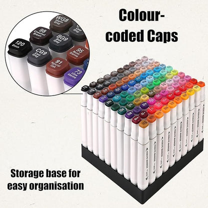 Alcohol Markers 100 Colors, Alcohol Based Marker with Case, Dual Tip Art Markers for Kids Adults Coloring Books, Sketch Permanent Marker Pens, School Supplies Christmas Gift