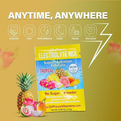 Dr. Price’s Electrolytes Powder Packets | Tropical 30 Servings | Sugar Free Hydration Packets with 72+ Trace Minerals | Keto, Vegan, Electrolyte Drink Mix | Doctor-Formulated, Made in USA