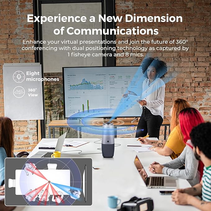 PANA 360 Camera, 4K Webcam for PC, All-in-One Conference Room Camera System, Microphones & Speaker, AI Speaker Tracking, Hybrid Meeting for Teams, Zoom, Plug and Play 10ft USB Cable
