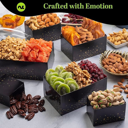 NUT CRAVINGS - Thanksgiving Mixed Nuts Gift Basket Black Tower + Heart Ribbon (12 Assortments) Holiday Xmas Christmas Food Arrangement, Healthy Snack Care Package, Food Assortments