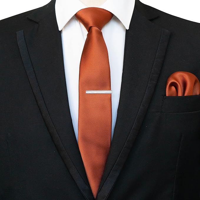 JEMYGINS 2.4" Solid Color Skinny Tie and Pocket Square with Tie Clip Sets for Men (6cm)
