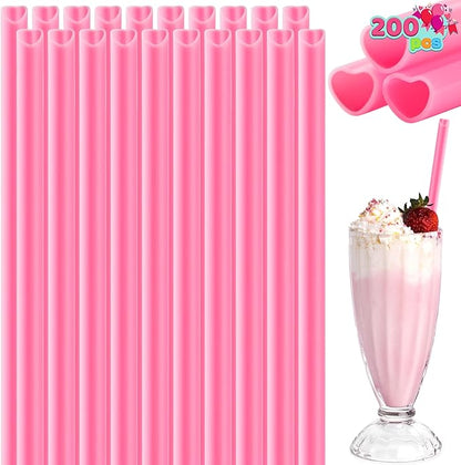 JOYIN 200 PCS Valentine Heart Shaped Pink Straws, Reusable Drinking Cute Straw for Valentine's day Cocktail, Birthday Party, Bridal Shower, Wedding Supplies, Valentine Party