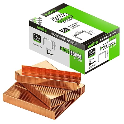 meite Carton Closing Staples 16 Gauge 1-3/8" Wide Crown Staple 5/8" Length Copper-Coated Box Staples for Pneumatic or Manual Staple Gun Cardboard Packaging, 20000PCS