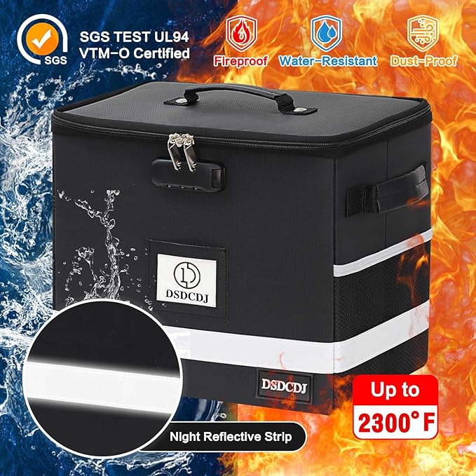 Fireproof Document Box 2 Pack - Fireproof File Organizer with Lock, Portable File Box with Handle, Portable Home Office File Cabinet for Hanging Letter/Legal Folder (12.3 x7.7 x10.5in)