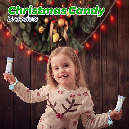 4E's Novelty Christmas Candy Bracelets - 30-Pack Snowflake Stretchable Bulk Candies Individually Wrapped, Fun Christmas Stocking Stuffers & Party Favor Candy for Kids, Blue & White Candies Bracelet