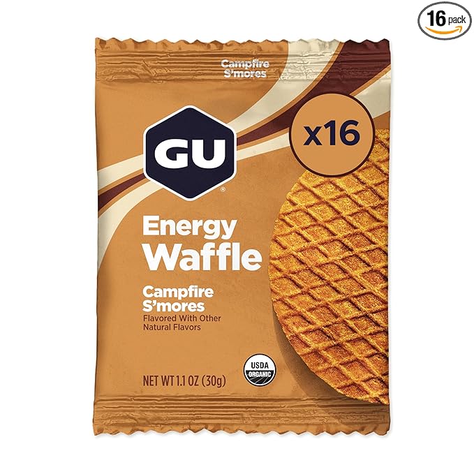 GU Energy Stroopwafel Campfire S'mores Sports Nutrition Waffle, Caffeine-Free, and Kosher dairy, On-the-Go Energy for Any Workout, 16 Count