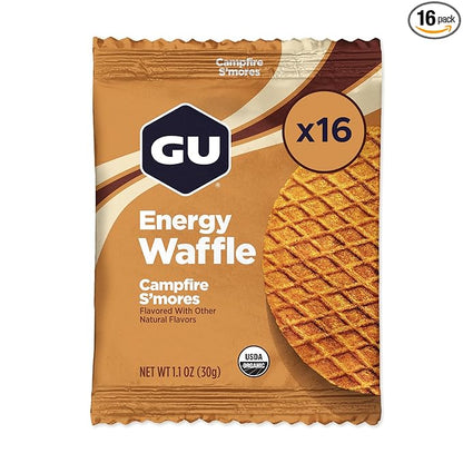 GU Energy Stroopwafel Campfire S'mores Sports Nutrition Waffle, Caffeine-Free, and Kosher dairy, On-the-Go Energy for Any Workout, 16 Count